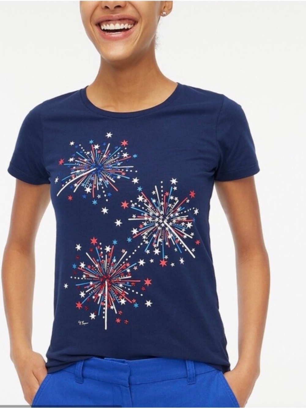 J Crew Navy Blue Firework Graphic Tee